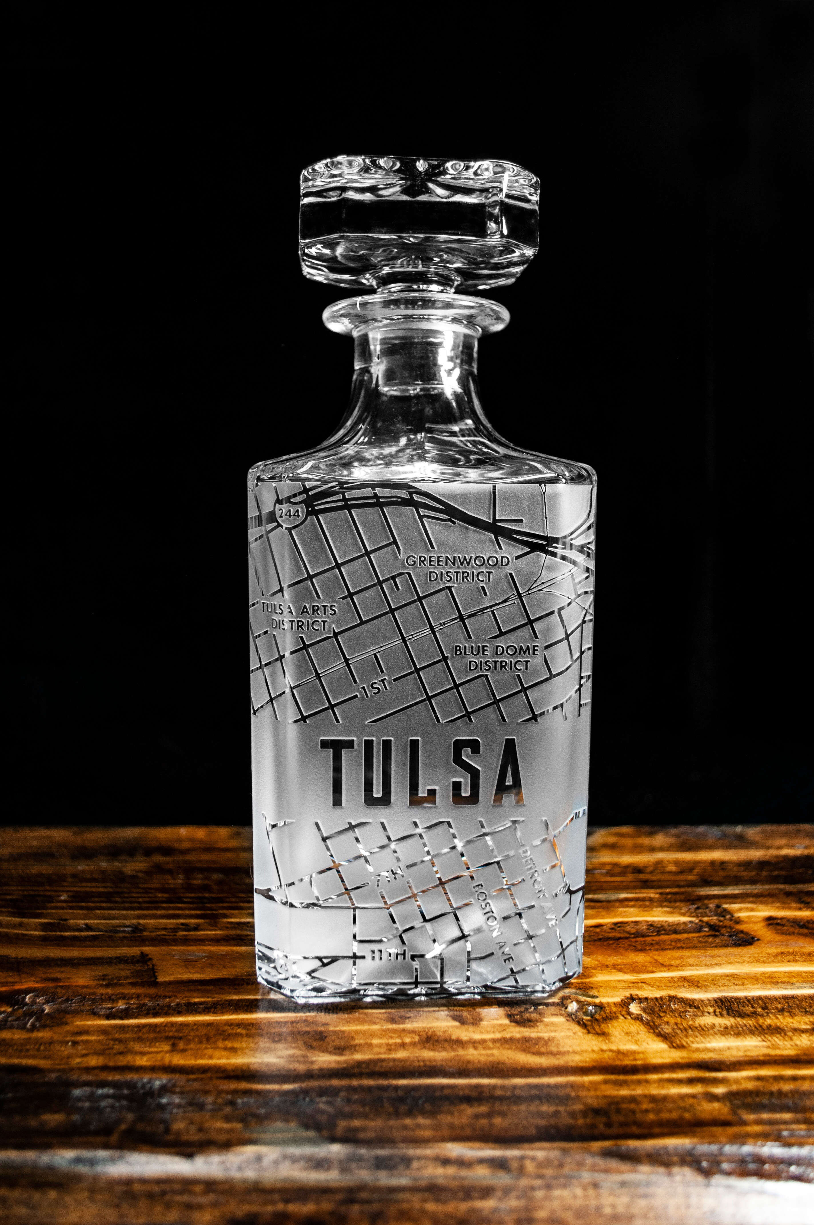 Square Whiskey Decanter : Tulsa Map